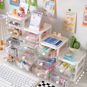 กล่องเก็บของบนเดสก์ท็อปหลายชั้นแบบโปร่งใส ชั้นวางสไตล์ลิ้นชักสำนักงาน