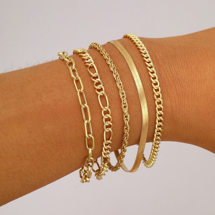 17 MILE Retro Stainless Steel Gold Snake Chain Bracelet for Women Punk