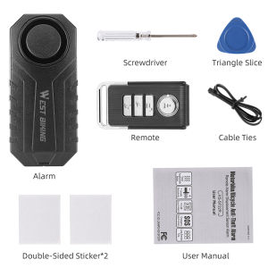 WEST BIKING 113 DB Anti-Theft Burglar Alarm Waterproof Vibration Warning with Remote Control For Bike Motorcycle Door