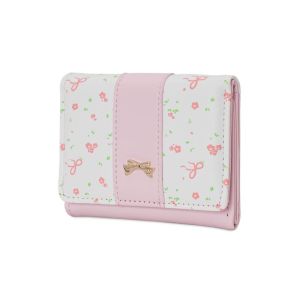 MOUSSON  กระเป๋าสตางค์ผู้หญิงสไตล์เกาหลีแมทช์ง่าย ins โบว์ลายดอกไม้แบบสั้นกระเป๋าใส่การ์ดแบบเรียบง่าย