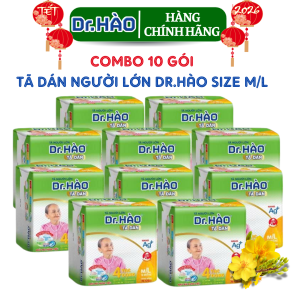 {Hàng chính hãng} Tã Dán Người Lớn DR. HÀO Size M/L 10 gói Miếng (Combo 10gói) bỉm dán cho người già siêu thấm hút kháng khuẩn khử mùi chống hăm tả giấy dùng một lần