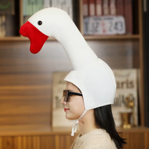 Funny White Goose Shape Plush Hat Novelty Stuffed Headgear Cosplay Earflap Cap