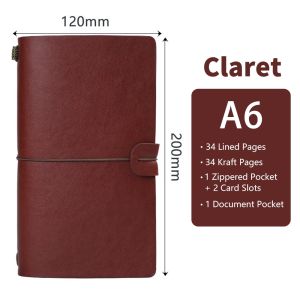A6 Retro Notebook Kraft Paper Lined Paper Journal Daily School Student Notes Office Stationery