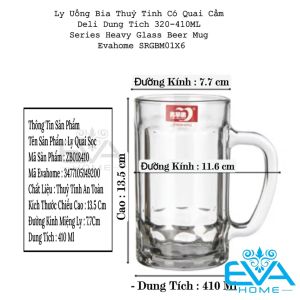 Bộ 6 Ly Uống Bia Thuỷ Tinh Có Quai Cầm Deli Dung Tích 320-410ML Heavy Glass Beer Mug 9.5-12.5 OZ