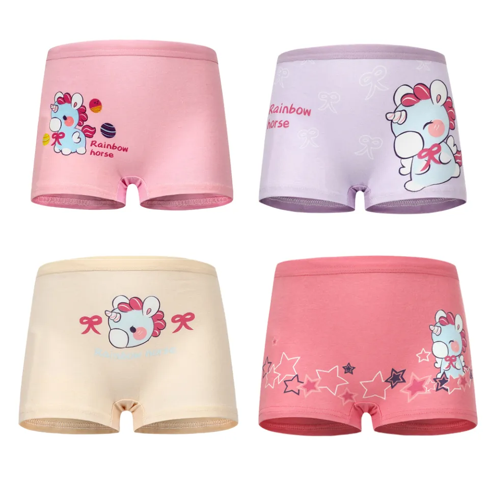 SMY 4PCS Cotton BaBy Panty For Kids Girls Cute Cartoon Boxer For Kids Girl  Shorts 2-12Yrs