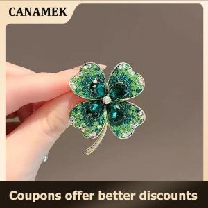 【 CANAMEK 】 Fashion Rhinestone Clover Brooches Women Clothing Coat Jewelry Party Accessories