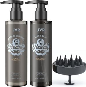 JVR Beard Wash and Beard Conditioner for Men Beard Shampoo Cleanse and Reduces Frizz Soften & Strengthens Organic with Coconut Aloe Provides Shine for Dry & Coarse Beards Beard Care (6.7oz)
