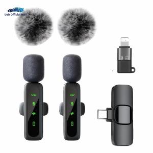 Ueb Official Mall ✪ 2-in-1 Plug-Play Lapel Clip-On Mic with Noise Cancellation Wireless Mini Microphone for Video Vlog Interview Podcast