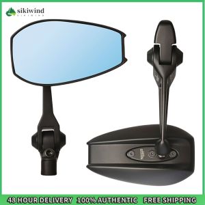 2Pcs Motorcycle Rear View Mirrors Adjustable Anti-Glare HD Motorbike Handlebar End Side Mirror White/Blue Lens for Scooters ATV Bike Motorcycles
