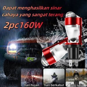 【COD]Lampu Utama LED 2 PCS 160W Motor Mini Projector Lampu Led Utama Truk Mobil Dan Motor H4  Mini LED Projie Lens Kipas Pendingin Full Aluminium