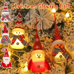 Christmas Gnome Elf Doll Pendant Mini Glowing Doll with Led Light Xmas Tree Ornament New Year Decor