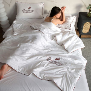 【Super low price】Washed Ice Silk Summer Comforter Luxury Embroidery Quilt Soft Breathable Air Condition Blanket White Thin Quilt for Summer 2026