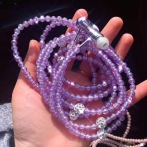 VAORLO 3.5mm Pearl Necklace Earphone 8 Colors Stereo In-Ear Headset Rhinestone Necklace Jewelry Beads Earphones with Mic for Samsung Xiaomi Brithday Girls Gifts For Women