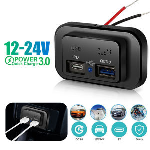 QC3.0 PD Car Charger Socket Quick Charge Dual USB Charger Outlet Panel Power Adapter for Truck Camper Caravan Accessories 12/24V