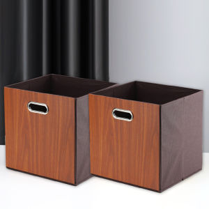 RuYiYu - Set of 2 Wood Grain Storage Cubes with Handle Foldable Fabric Storage Bins Moistureproof Dustproof Odourless