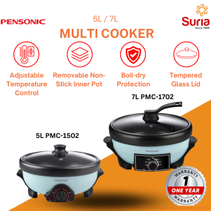 Pensonic 5L/7L Multi Cooker (PMC-1502/PMC-1702) with Tempered Glass Lid and Boil-Dry Protection