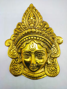 Durga Mata Wall Hanging Idol | Gold Finished Metal Decorative Face Showpiece for Pooja & Festive Gift (12×15cm)