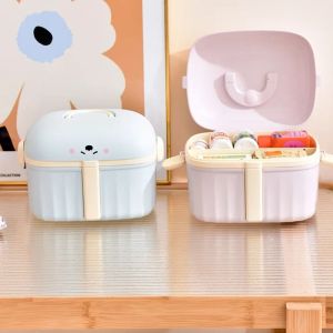 EO4MD ชั้นชั้นๆ อุปกรณ์จัดแต่งทรงผม การ์ตูนลายการ์ตูน ฝาพับ กล่องเครื่องประดับพลาสติก น่ารักน่ารักๆ ความจุมาก กล่องยาหน้าอก บ้านในบ้าน