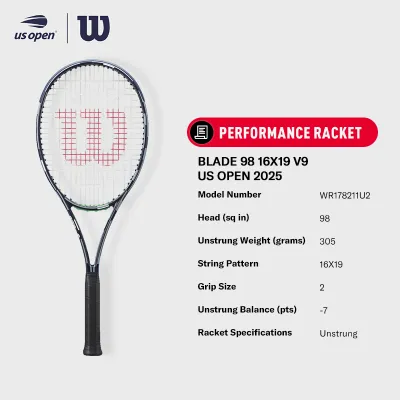 [New] Wilson Us Open Blade 98 V9 Performance Tennis Racket (16x19) (Unstrung) - WR178211U