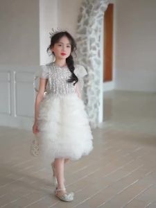 2-12Y Girl Princess dress New Summer 2025 Sparkling Baby Cake shiny Birthday Dress