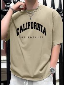 เสื้อยืดลายกราฟิกสำหรับผู้ชาย - แขนสั้นคอกลมพิมพ์ลายตัวอักษรตัวหนาแบบลำลอง