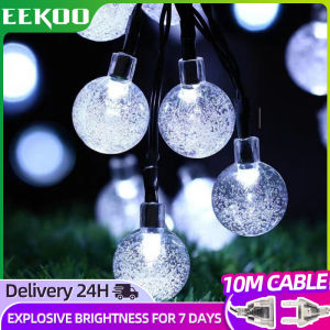 EEKOO 10 Meters 220V String light Outdoor Waterproof 100 LED Christmas Crystal ball for Patio bulb Lights With connector Original Flash Fairy Garden Party Camping Garland Lamp Porch Wedding Party Decoration lamp