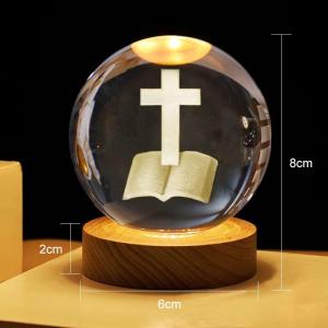 A&A A A 3D Crystal Ball Night Lamp with USB Table Light and Wooden Base - Perfect for Birthday Gifts Home Decor and Room Decoration Christmas Lights