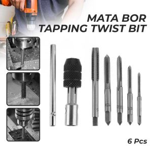 Set Tap Alat Pembuat Drat Metric Hand Tap Set M3 - M8 Adjustable 6 PCS - Alat Tap Set Senai Mata Bor Tap Die Set - Pembuat Ulir