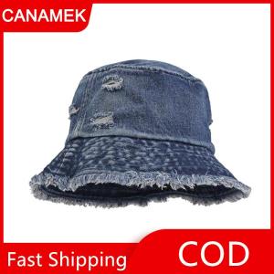 【CANAMEK】 Retro rửa denim câu cá cap của phụ nữ vành lớn dù để che nắng hat mặt giảm béo UV bảo vệ Mũ bóng chày phong cách Hàn Quốc phiên bản