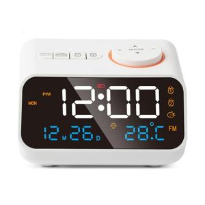 Digital Table Clock Bedside Clock with Voice Control Activation Calendar FM Radio and 4 Color Display Multiple Function