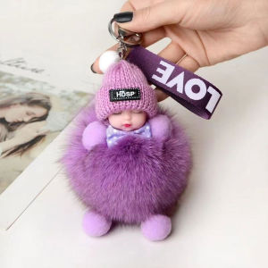 Sleeping Baby Keychain Cute Fluffy Plush Doll Keychains Women Girl Bags Pendant Cars Key Ring Backpack Decoration Gift