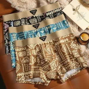 REEBO 3Pcs Seamless Mens Boxer Briefs Mid Waist Plus Size Printed Panties Fashion Elastic Shorts Underpants Male