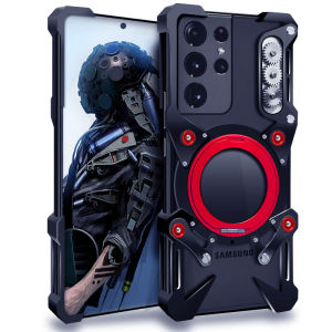 Luxury Hollow Metal Case For Samsung Galaxy S25Ultra Cover S24U S23 S22 A73 M55 Aluminum Bumper Built-in 360° Bracket With Protector