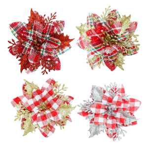 Yespery 4 cái hoa giáng sinh Kẻ Sọc Có kẹp đồ trang trí cây thông Noel Hoa Long lanh Nhân Tạo Hoa giả trang trí Giáng sinh dự tiệc