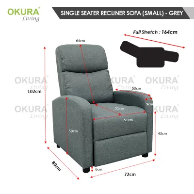 OKURA Single Seater Recliner Sofa Leisure Chair Modern Sofa Lazy Chair Kerusi Recliner Grey Brown Furniture