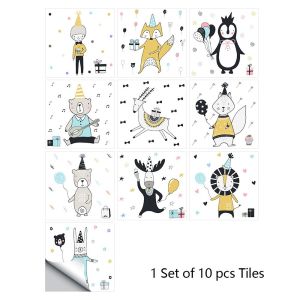 UMI 10pcs 10x10cm Animal Cartoon DIY Self Adhesive European Retro Waterproof Tile Decorative Wall Stickers Bathroom 自粘瓷砖墙贴
