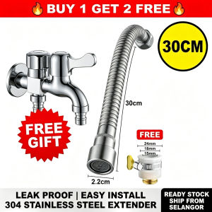 Faucet Extension Hose [Free Tap & Adapter] Stainless Steel Flexible Water Pipe Kitchen Bathroom Extender
