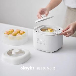 Olayks 1L Electric Slow Cooker with Steamer Ceramic Pot | Baby Food Stew Cooker for Baby Porridge Soup | Bird Nest Cooker 电炖锅 炖盅 慢炖锅 煲汤煲粥炖燕窝 竹蒸笼