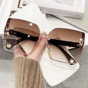 Fashion Rimless Sunglasses Women Luxury Vintage Irregular Trimming Sun Glasses Lady Shades Gradient Eyewear Tea UV400