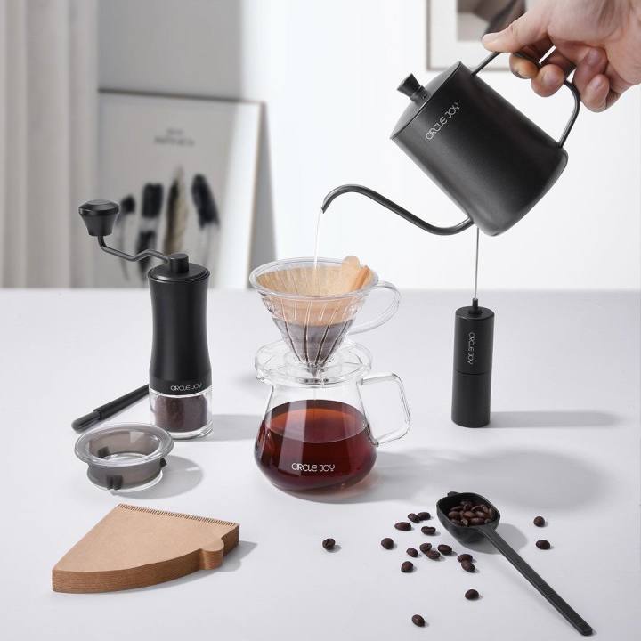 Circle Joy Manual Coffee Maker Set Coffee Kettle Coffee Grinder Milk Frother Coffee Server Coffee Dripper Coffee Scoop 50pcs Coffee Filters Lazada PH