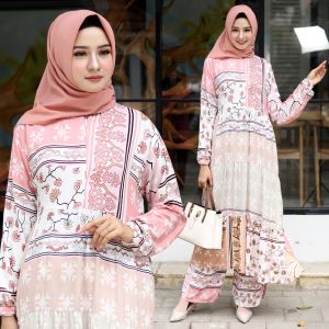 Fya Shope - Stelan Baju Tunik & Celana Wanita Muslimah Blouse Lengan Panjang Model Susun 3 Bahan Fashionable Baju Mewah Elegant Baju Tunik Wanita Busui Set Damar / Good Quality / Best Seller / Real Pict