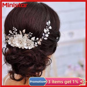 Ministar Women bridal white flower rhinestone hair clip wedding hair accessories