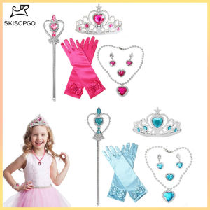 SKISOPGO Girls Frozen Princess Accessories Crown Magic Wand Gloves Necklace Earrings and Ring Kids Gift Set