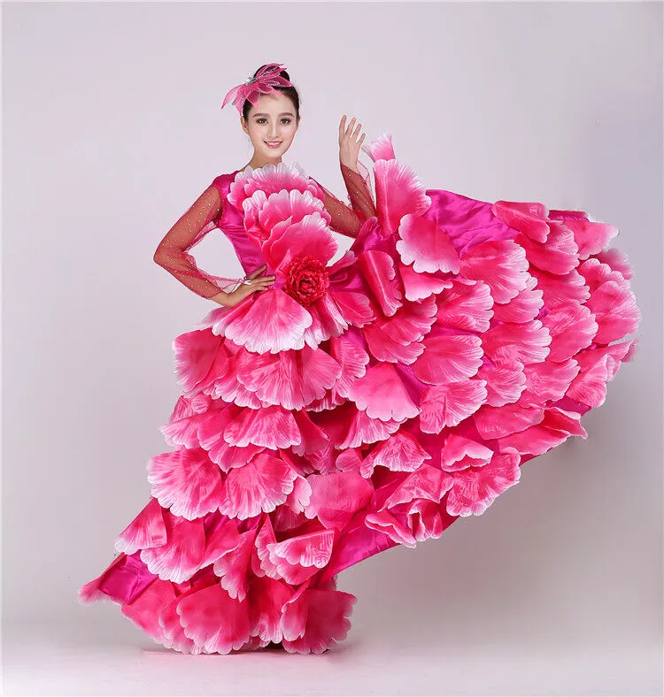 LOlanta Womens 540 Degree Modern Petal Dance Dress Spanish Flamenco Skirts Adults Stage Performance Customer Theme Activities Wear Lazada