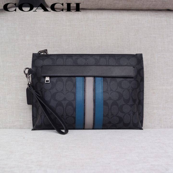 Coach Clutch Men Fashion Striped Business Bag Large Capacity