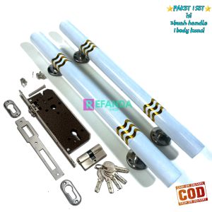 2buah handle tarikan dan 1buah lock body kunci untuk pintu depan dan kamar model daun pintu 1