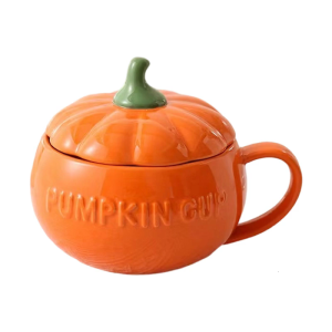 Heat Resistant Ceramic Halloween Mug Pumpkin Shape Decorative Cup with Lid Suitable For Family Gatherings