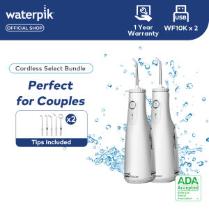 (Bundle) Waterpik WF-10K Cordless Select Water Flosser x2 USB Rechargeable 360 Rotating Tip IPX7 Waterproof 2 Modes & 5 Tips