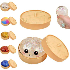 Glitter Dumpling Squishy Toys for Kids Adults Stress Relief Toy with Steamer Safe TPR PU Gift