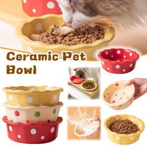 Ceramic Pet Bowl Anti Overturning Cute Polka Dots Cat Dog Bowls Water Food Feeding Bowls Mangkuk Kucing